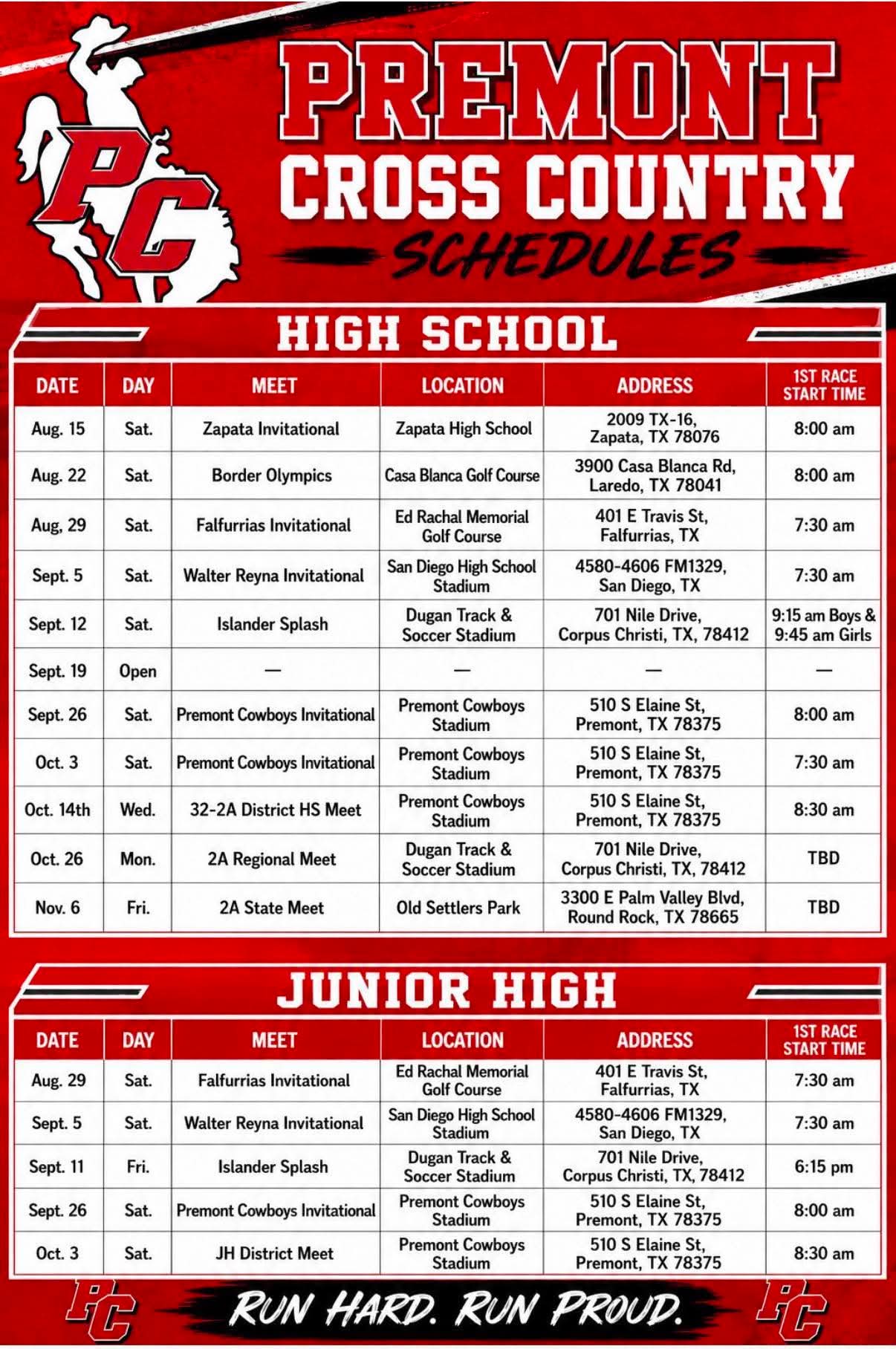 Premont Cross Country Schedule